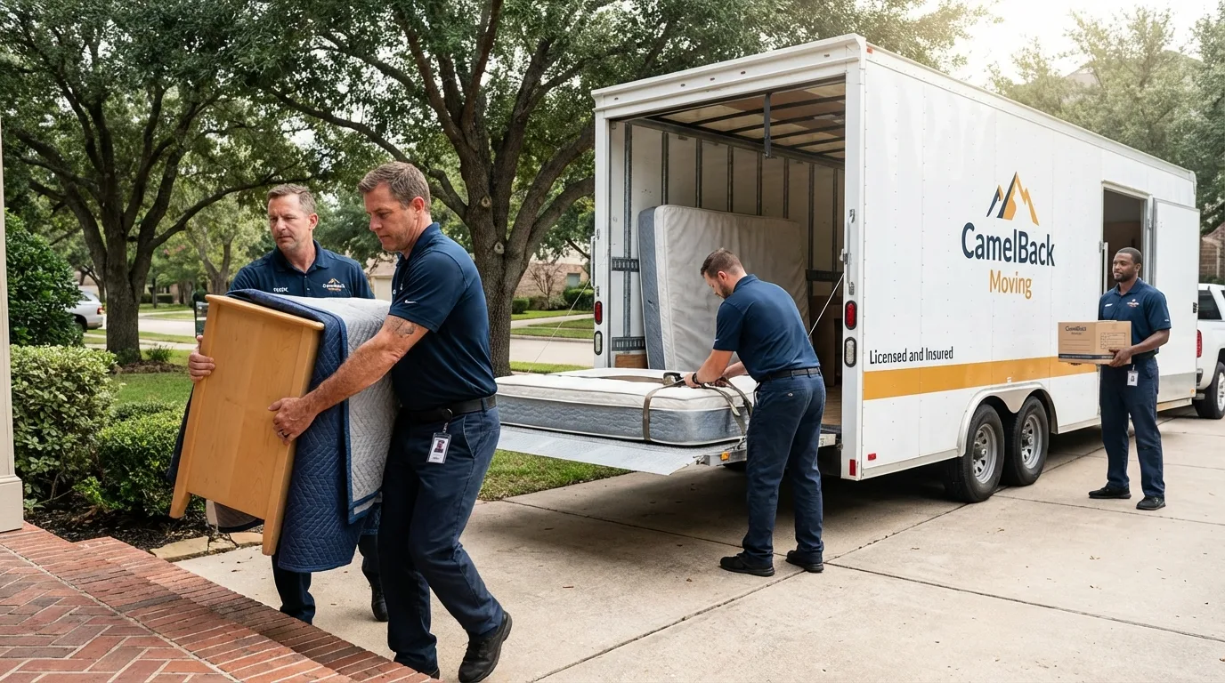 Crew loading residential truck for cross-state move from Holt, MI
